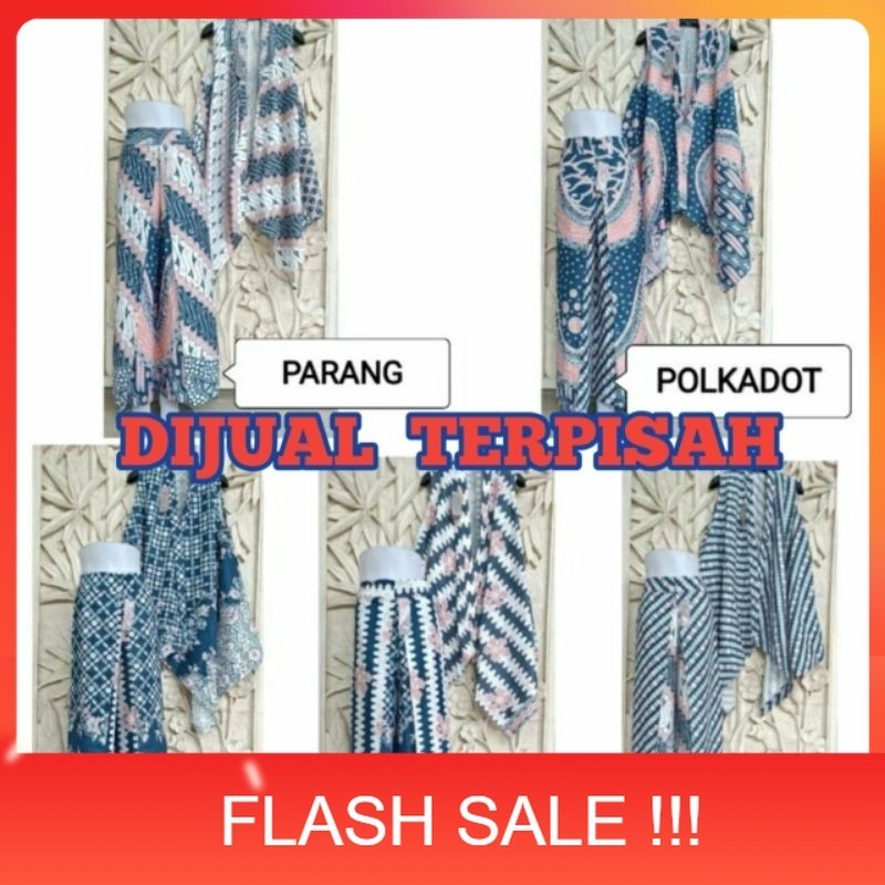 PROMO ONE SET CARDIGAN VEST OUTER CELANA LAYER BATIK MOTIF BIRU CELANA PANJANG WANITA SET PREMIUM CA