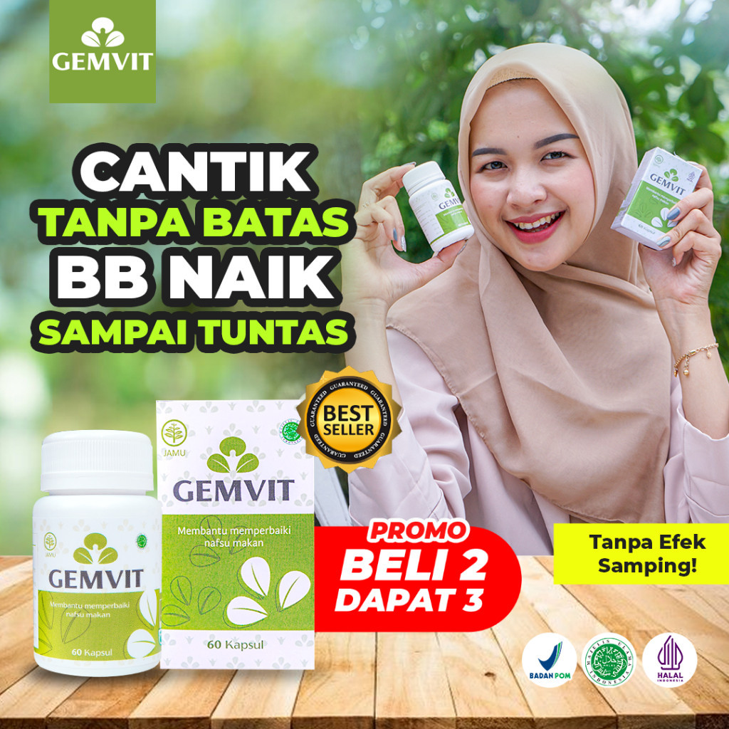 Gemvit Suplemen Penggemuk Penambah Berat Badan Pencerah Wajah glowing bpom