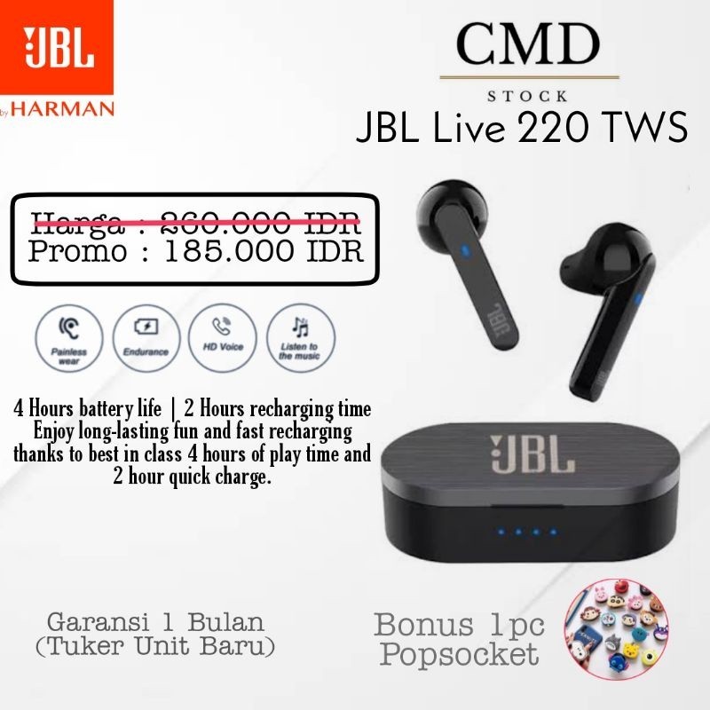 JBL Live 220 TWS Wireless Earphone Headset Bluetooth 5.0 Touch Control Original 100%