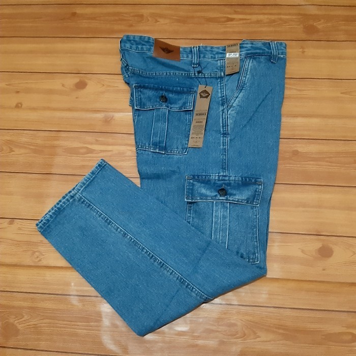 celana cargo jeans panjang pria kantong samping