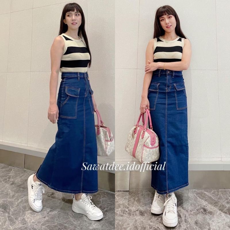 [ROK MODEL TERBARU] (Bisa cod)Rok panjang kantong cargo | Rok span panjang | Rok jeans high waist | 