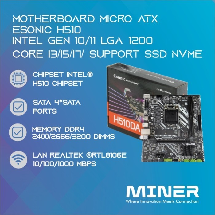 Motherboard Esonic H510 Intel Gen 10/11 LGA 1200 Core I3/I5/I7