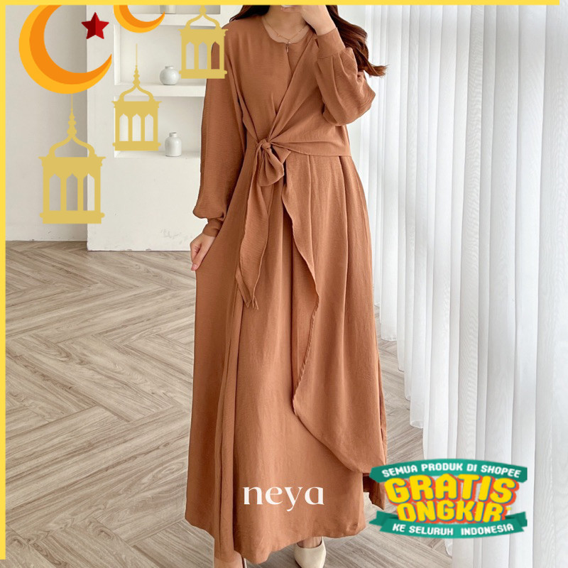 NEYA - Hazel Dress - Dress Gamis - Dress Korean Style - Dress Wanita - Dress Crinkle - Gamis Lebaran