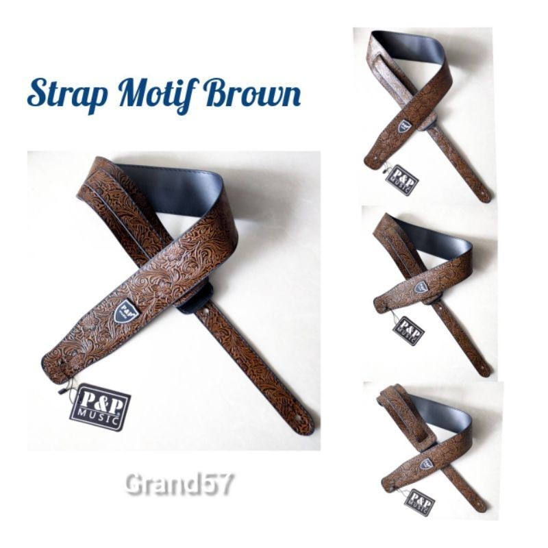 strap gitar bass kulit motif brown coklat pu leather