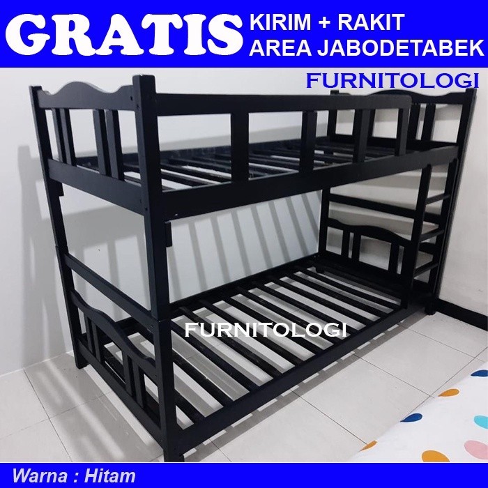 Ranjang Susun 2 Tingkat Anak dan Dewasa 90x200 / Kaki Pendek / Tempat Tidur Tingkat Anak