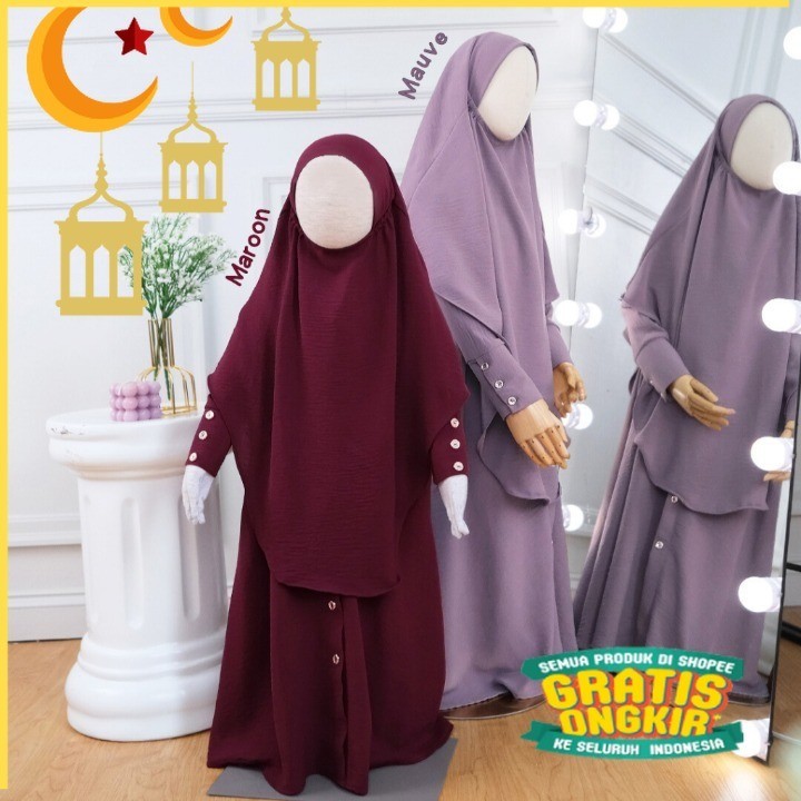 Gamise - Gamis Abaya Anak Terbaru Kekinian Gamis Muslim Anak Set FK Simpel Mewah Hitam Crinkle/Maron
