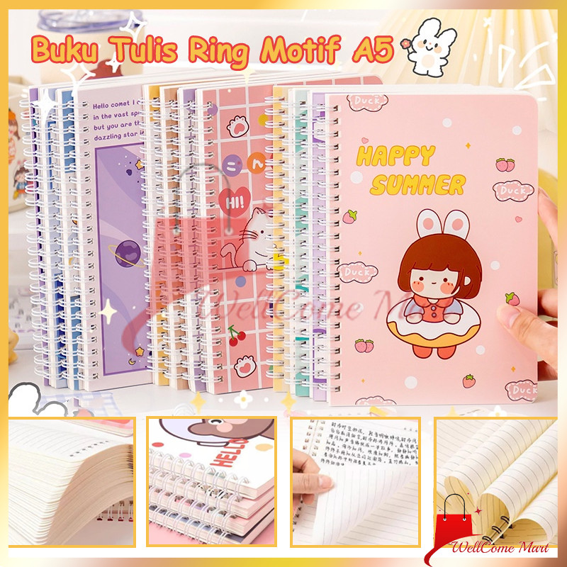 

NoteBook Ring A5 / Buku Tulis Sekolah Isi 60 Lembar / Buku Spiral A5 Dengan Berbagai Macam Motif