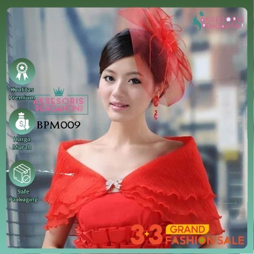 Bolero Pengantin Cardigan Pesta Lace Merah Bpm009