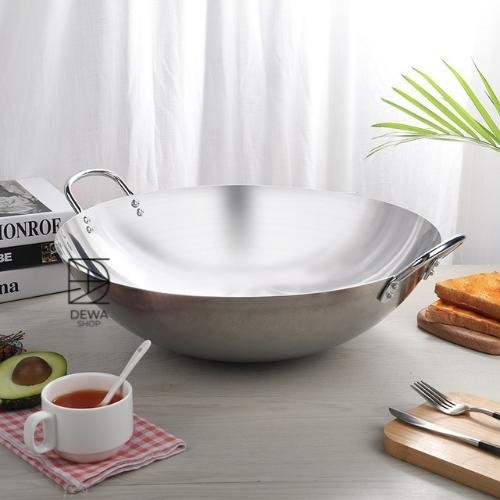 Wajan Besar Penggorengan Stainless Steel Tebal Wok Kuali Goreng