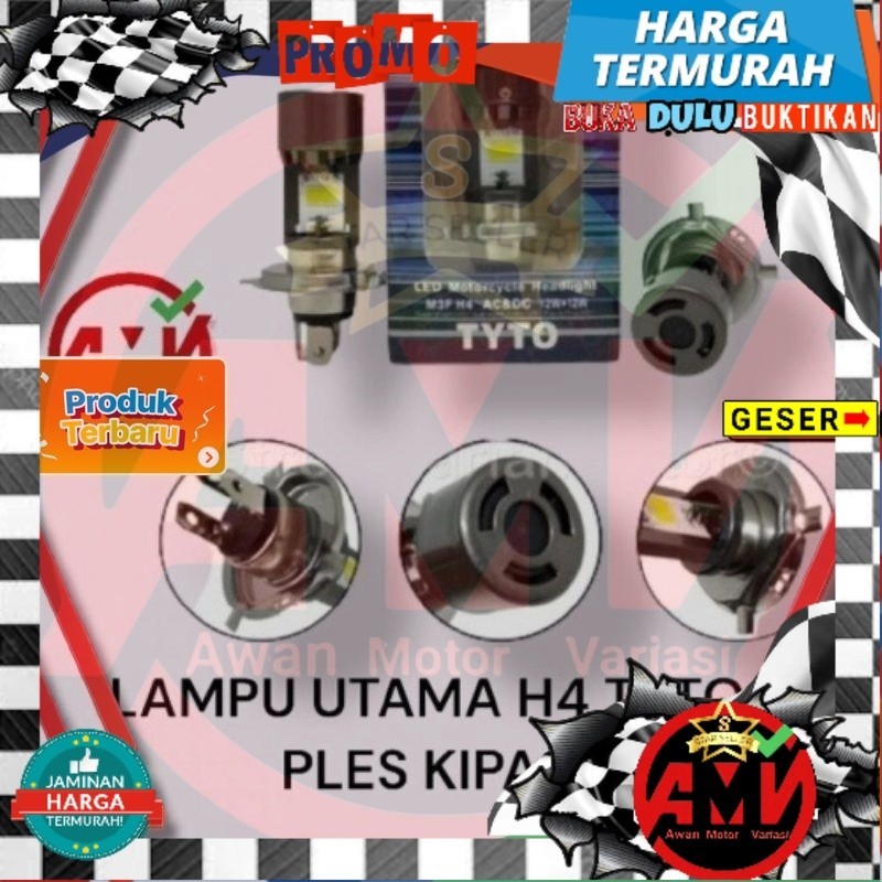 Lampu utama motor mobil / Lampu led depan H4 TYTO PLES KIPAS PENDINGIN AC DC putih 1 pcs / lampu uta