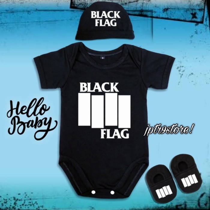 Baju Jumper Bayi Newborn Topi Dan Sepatu Logo Musik Band Black Flag - L