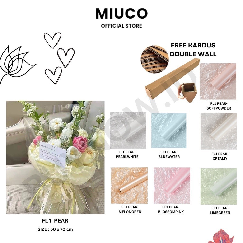 

MIUCO - (5 LEMBAR) - FL1 PEARLESCENT Kertas Bunga Buket Waterproof Color / Kertas Buket Bunga Florist Cellophane