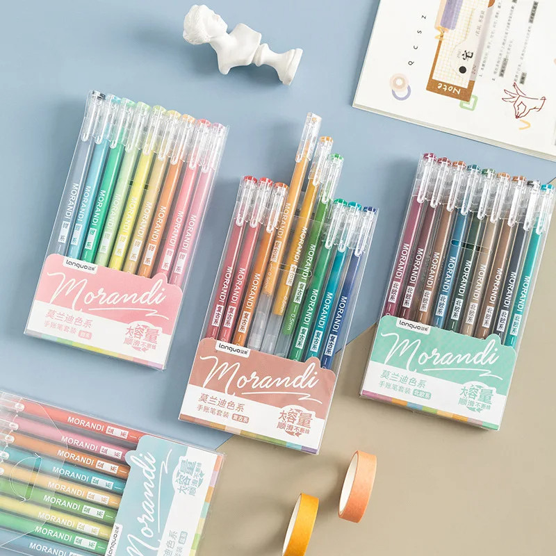 

[Gongjin] 9pcs Morandi Languo Bolpen Set Glitter Fancy Lucu Warna Warni Ball Point Pen Gliter