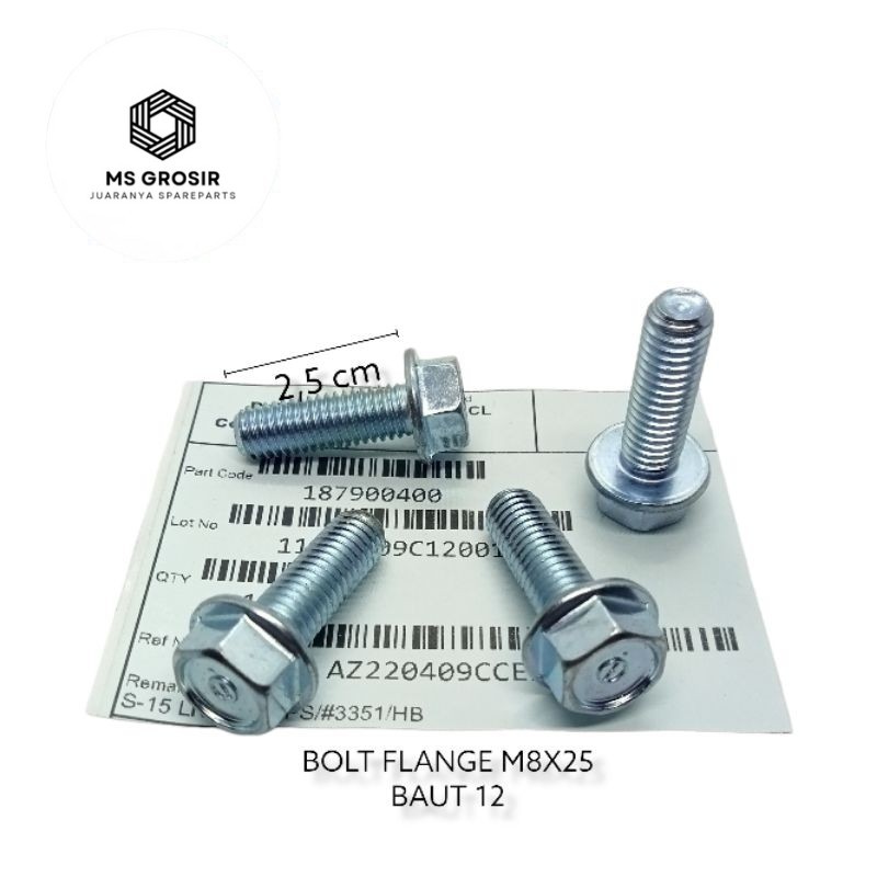 BAUT FLANGE ORIGINAL M8×25 KUNCI 12 BAJA KARBON