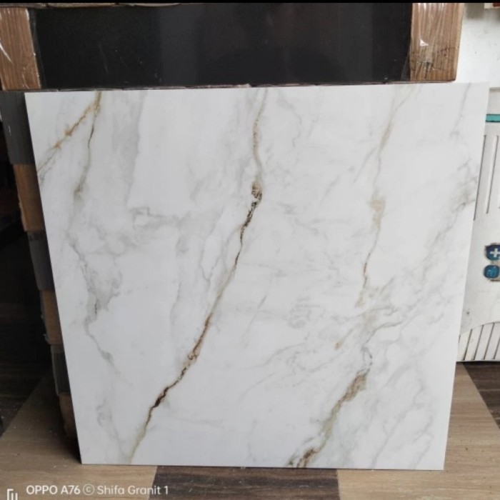 Granit Lantai 60x60 Putih Corak Gold Sun power Polished