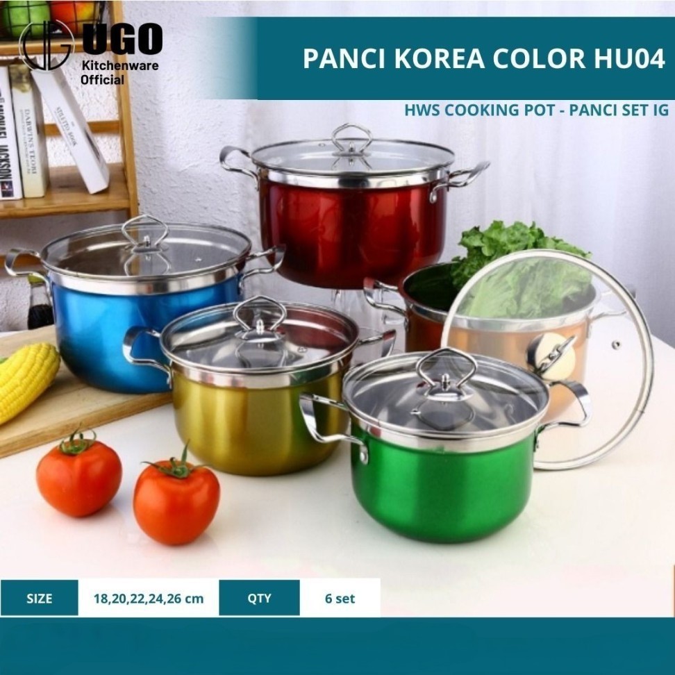 BERINDO Panci Set Korea Color |Panci 5 Set Warna Warni Korea Pot Stainless Steel | 5 Panci Dan 5 Tut