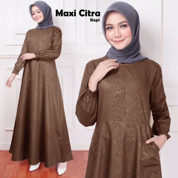 *Sale Lemaran*- wnur3383_store Citra- Dress Gamis Polos Busui Katun L Kondangan Warna Coklat Tua Kop