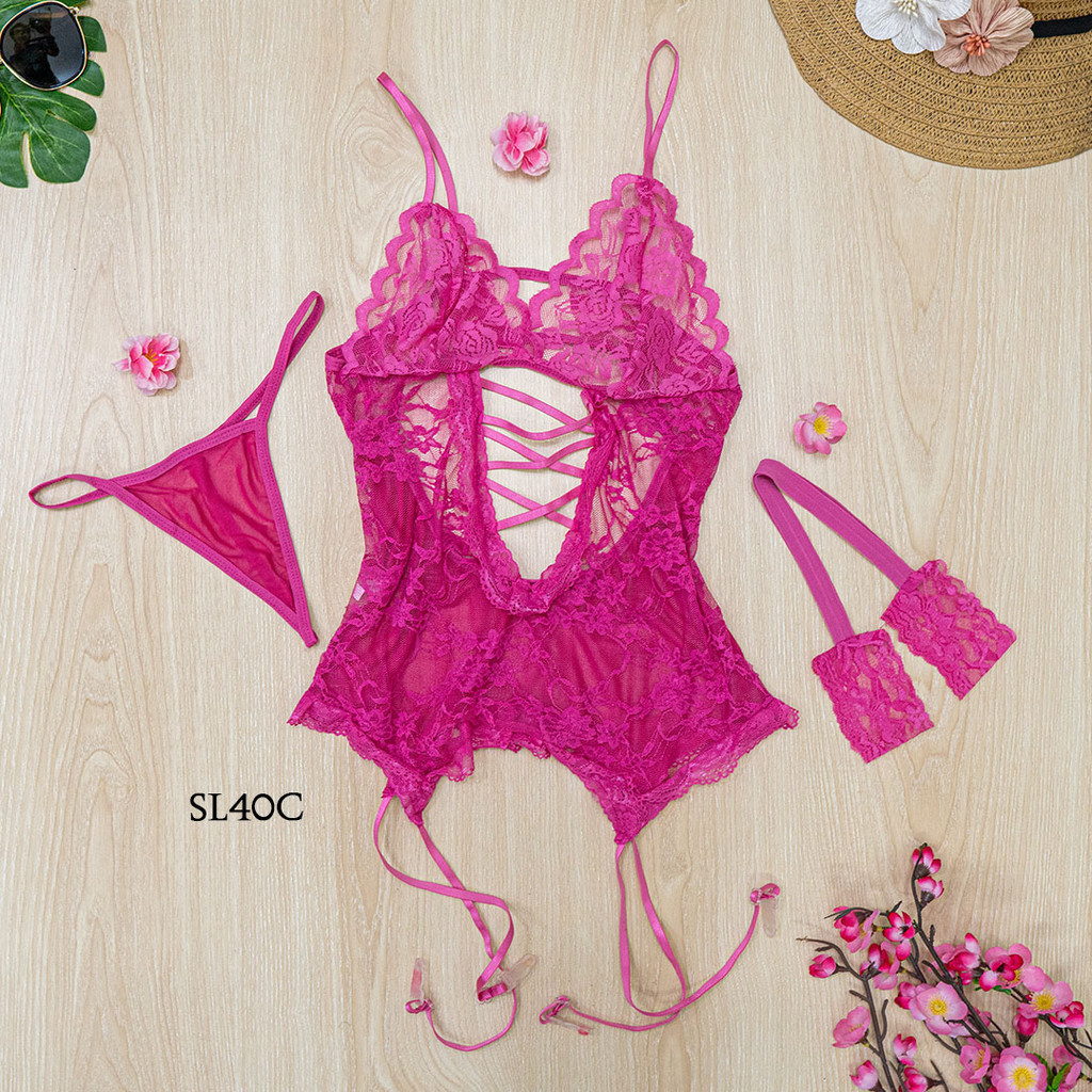 Lingerie Handcuff Garter Belt Baju Tidur Fuschia Sl40C
