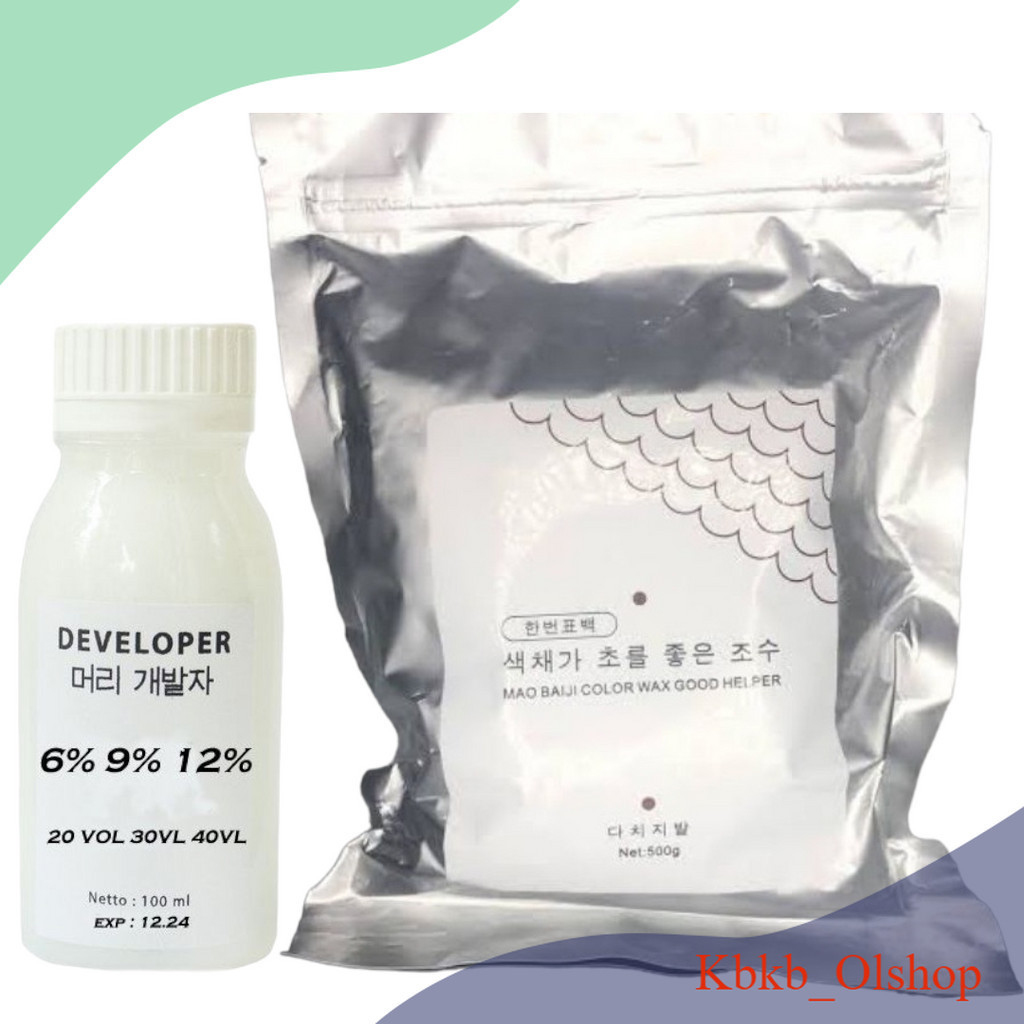 Bleaching Rambut BLEACH KOREAN + Developer Bleaching Rambut Korea Mao Baiji Putih Level 9 Kemasan 50