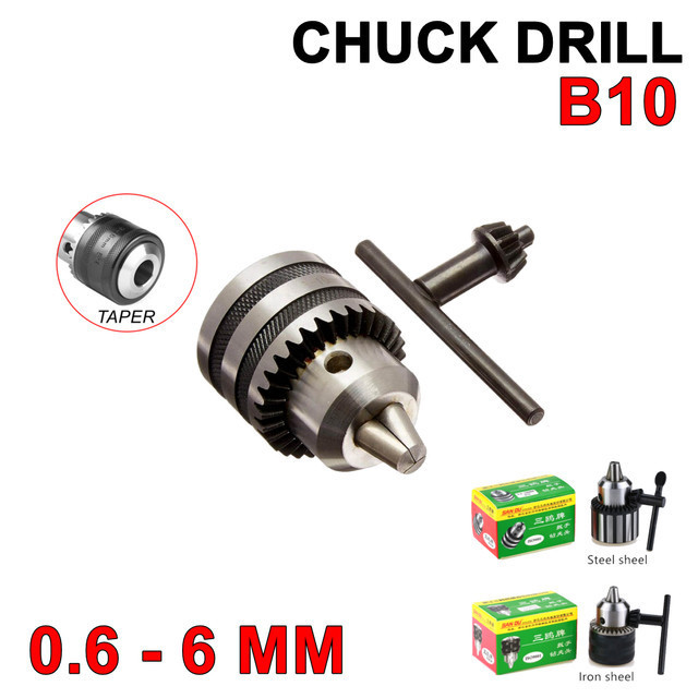 Chuck Drill 0.6 - 6 B10 Kepala Bor 6mm Arbor Sleeve B 10 Penjepit Kunci 6 mm
