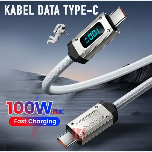 1.2M Kabel Data Charger Type-C Dengan Tampilan Digital Cerdas LED 6A Transmisi Data 480Mbps Kecepata