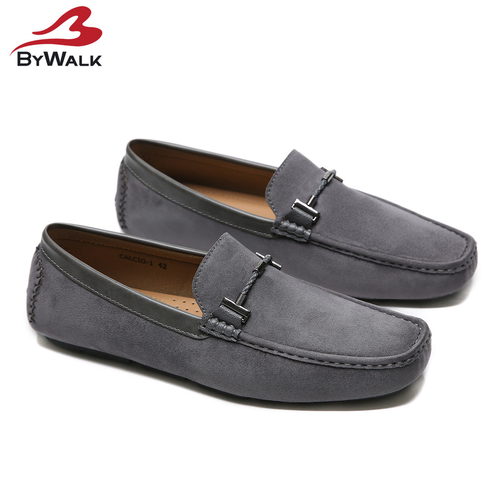 hot deals bywalk calcio1 sepatu loafers pria formal casual moccasin slip on kerja bludru hitam
