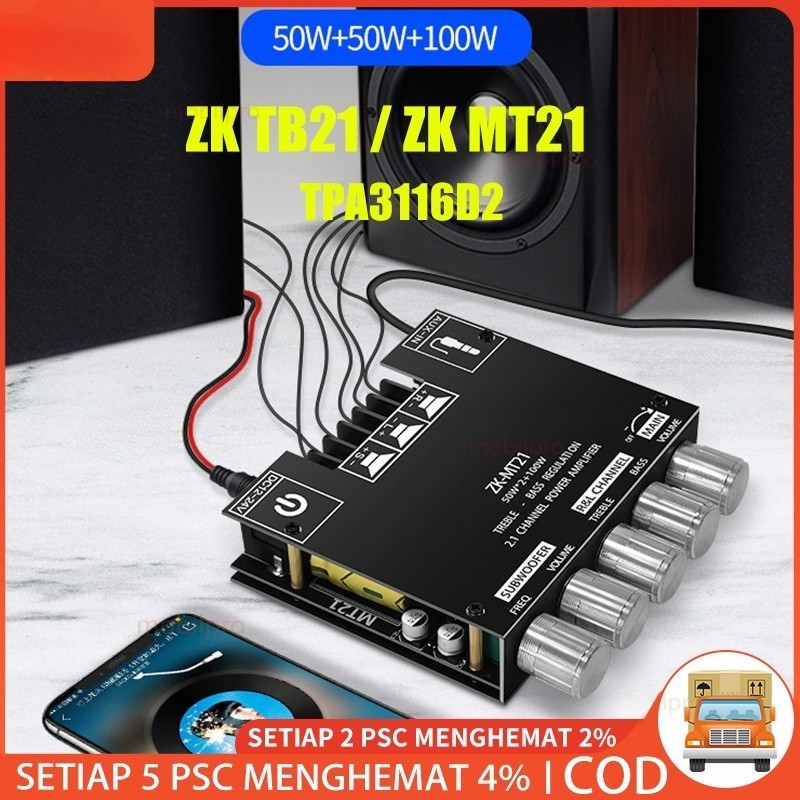 Modul Ampli Audio ZK TB21 ZK MT21 50WX2+100W Stereo Bluetooth Amplifier Tpa3116d2 Modul Amplifier