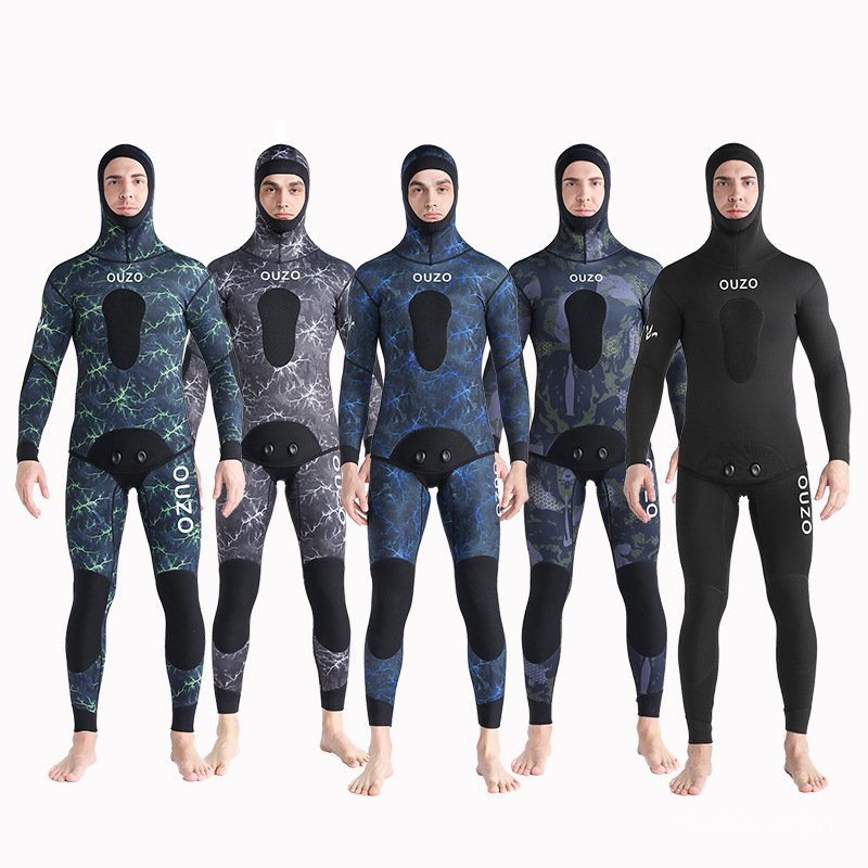 Pria Wanita Wetsuit Selam Premium Kamuflase Neoprene 2-pieces 1.5mm/3mm dengan Penutup Kepala