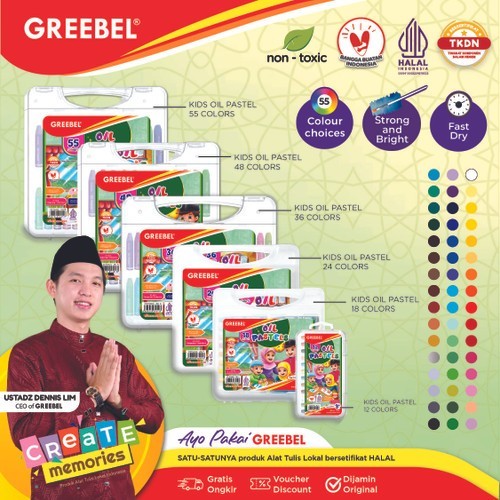 

CRAYON GREEBEL HALAL 12 - 18 - 24- 36 -48 - 55 WARNA OIL PASTELS/CRAYON HALAL GREEBEL