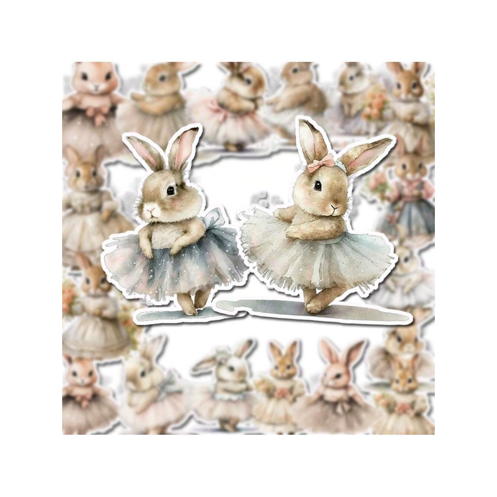 

Cute Ballet Rabbit Cartoon Stickers Victorian Retro Style Rabbit Handbooks DIY Decorative Stickers Computer Laptop Phone