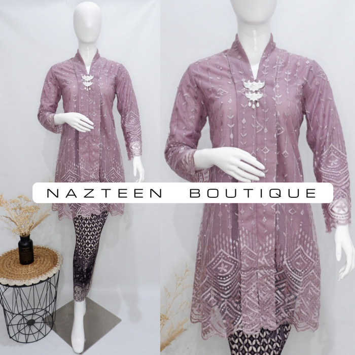 "V.NLN" - Setelan Rok Kebaya Wanita Modern Tunik Brokat Tile Model Kartini Vol.2 - LAVENDER, Hanya R