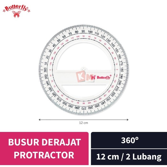 

Protractor / Penggaris Busur Derajat Butterfly 360/12 cm / 2 Lubang