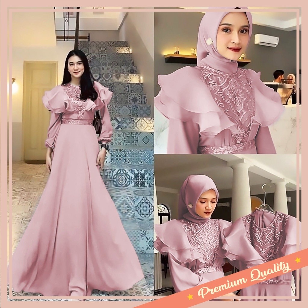 Gamis Kekinian Remaja Anak Dewasa Murah Keren / 100% REAL PIC MAXI MEGHAN DRESS GAMIS TILE BORDIR OR