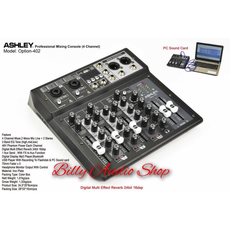 MIXER ASHLEY OPTION 402 / MIXER AUDIO ASHLEY 402 4 CHANNEL,USB DAN BLUETOOTH