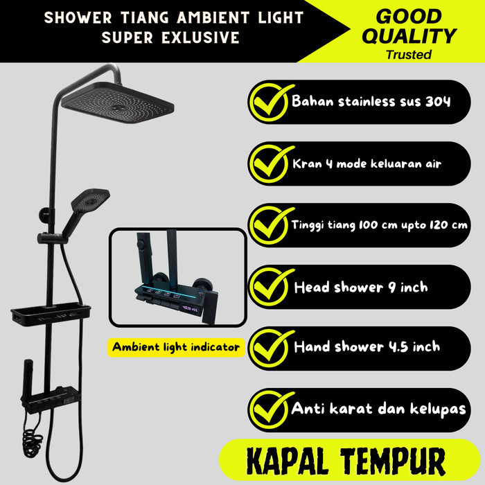 

Shower set panas dingin 4 in 1 model piano LED thermostatic SUS 304