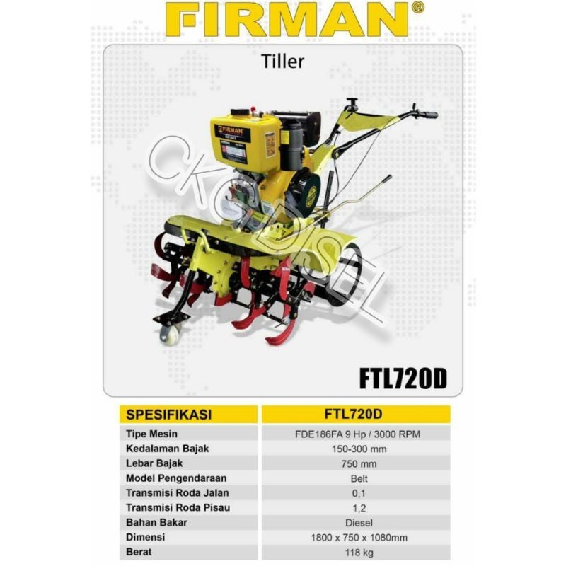 Cultivator FIRMAN FTL720D / Traktor Bajak Sawah FTL 720 D