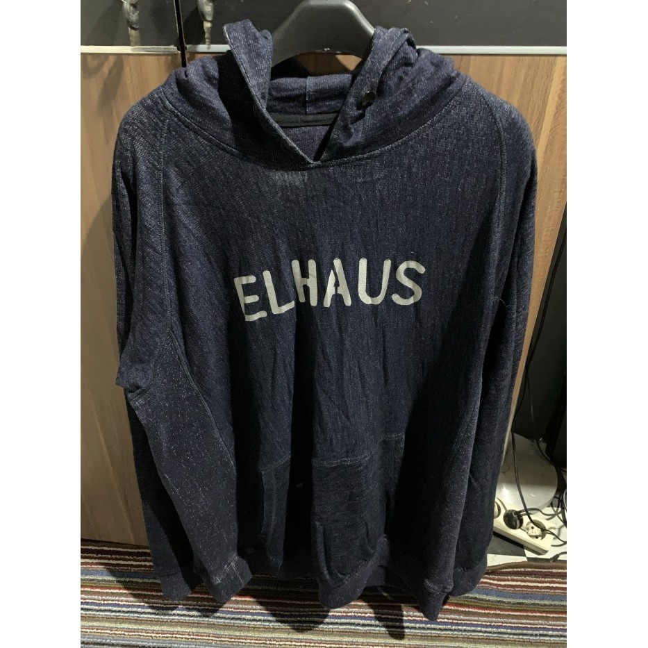 ORIGINAL ELHAUS HOODIE JUMPER MOTIF WARNA DENIM SIZE L