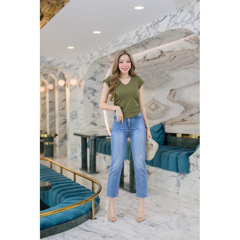 (HELLOCLOTHING) ATASAN BELLACITA 872 VNECK SAMPING KERUT KAOS IMPORT BANGKOK