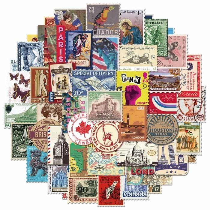 Stiker Koper Desain Prangko Negara Dunia 50 Pcs |Sticker pack