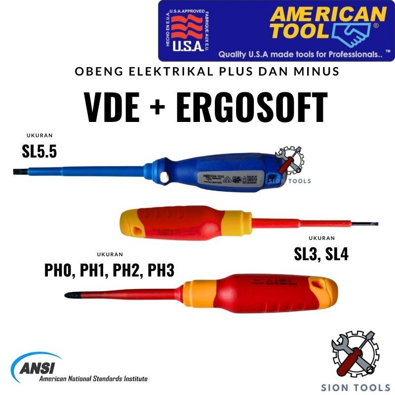 AMERICAN TOOL OBENG LISTRIK ELEKTRIKAL MAGNETIC PLUS MINUS ERGOSOFT