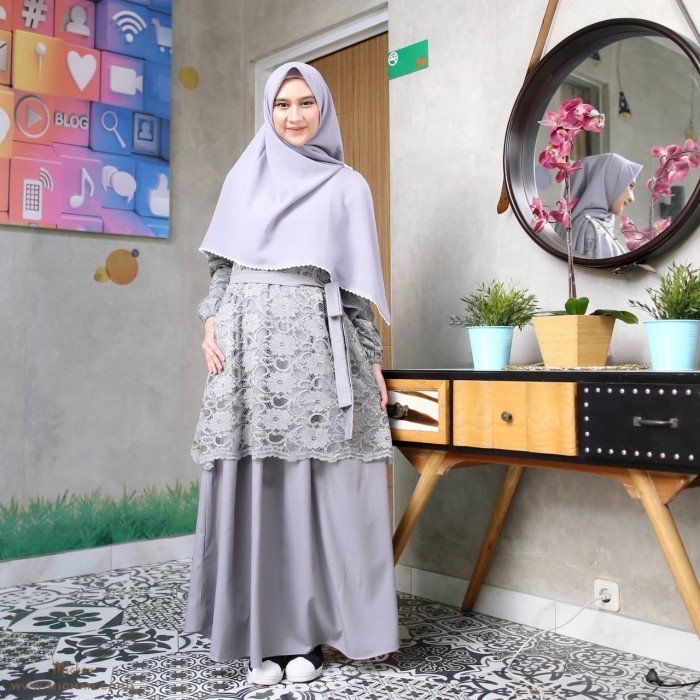 Michan - Brokat Raya Dress Gamis Dewasa - Silver, S