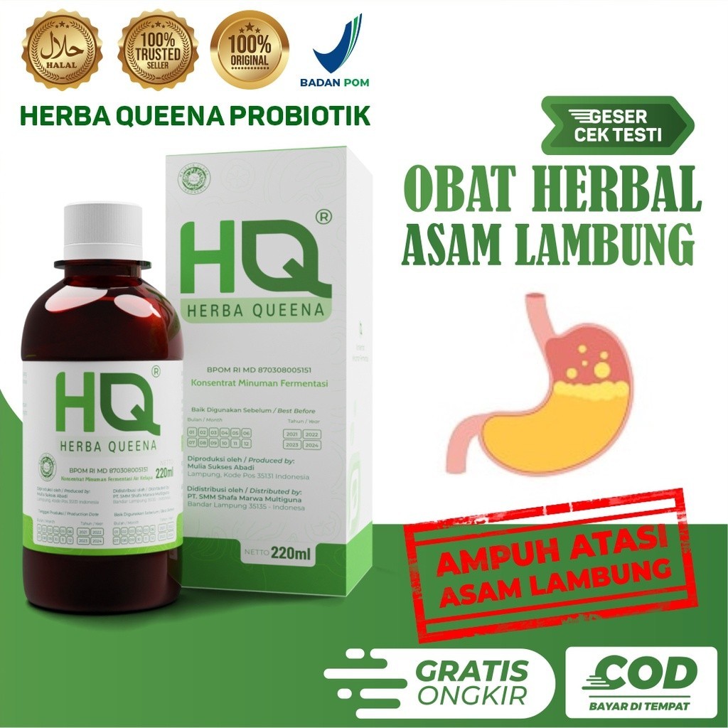 

Obat Asam Lambung Kronis, Maag, Tukak Lambung Herbal Ampuh Asli Herba Queena Probiotik 220ml