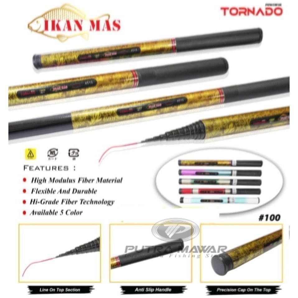 Tornado Ikan Mas 180 210 240 270 300 360 450 Joran Tegek Bahan Fiber Action Medium Lentur Tongkat Ta