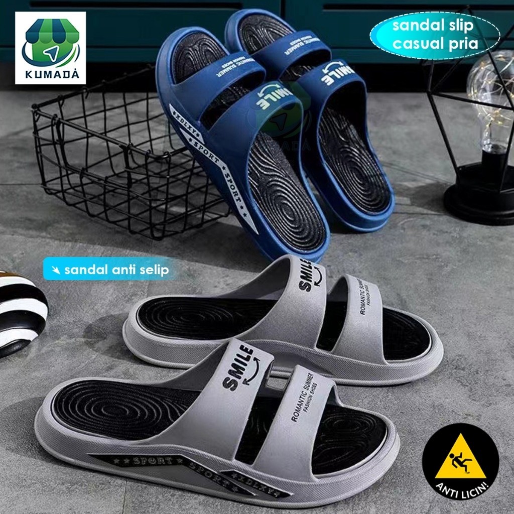 Comanier Sandal Slide Cowok Wanita Sandal Selop Pria Hitam Karet Slipper