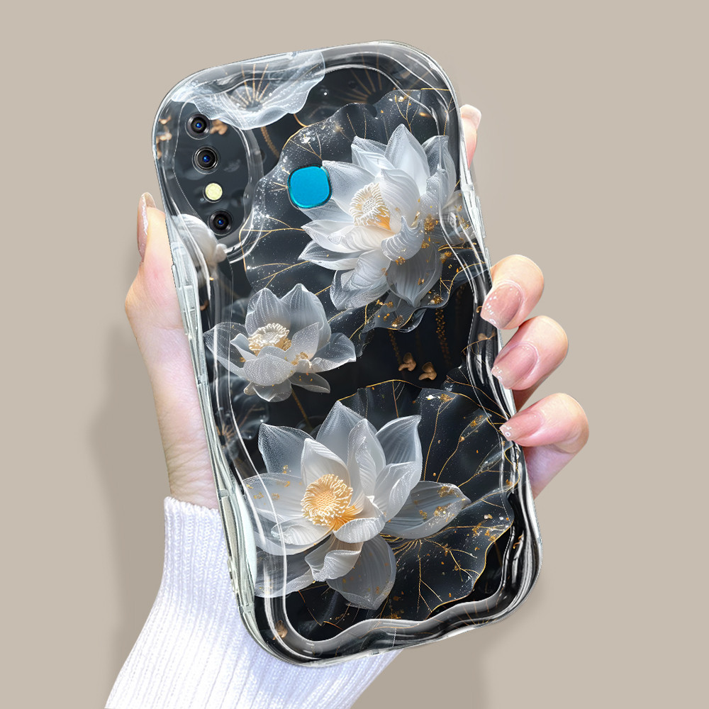 Infinix Hot 8 Pro X650 X650C Untuk Phone Case Lotus Flower Kartun Imut Pola Hp Casing Handphone Soft Pmv Wavy Edge Kesing C63404