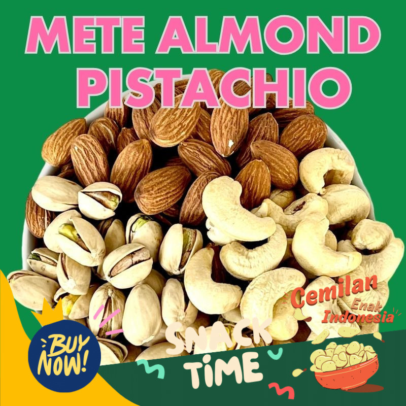 

Special Diskon Mix 3 Nuts Kacang Mete Almond Pistachio 500GR (Sudah Matang Siap dimakan)