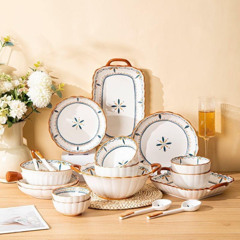 CASA DELUXO Piring Keramik Makan Motif FRANC Series WHITE IRIS FLOWER / Piring Makan Jepang / Piring
