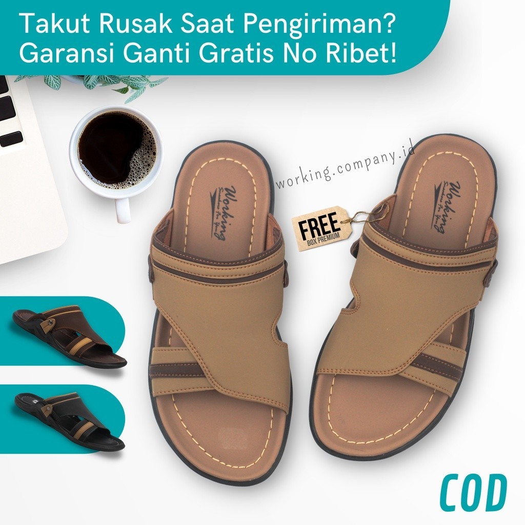 DISKON RAMADHAN COD SANDAL SLOP JEPIT CASUAL KULIT PRIA MURAH/Sendal Sndal Sedal Sebdal Semdal Salda