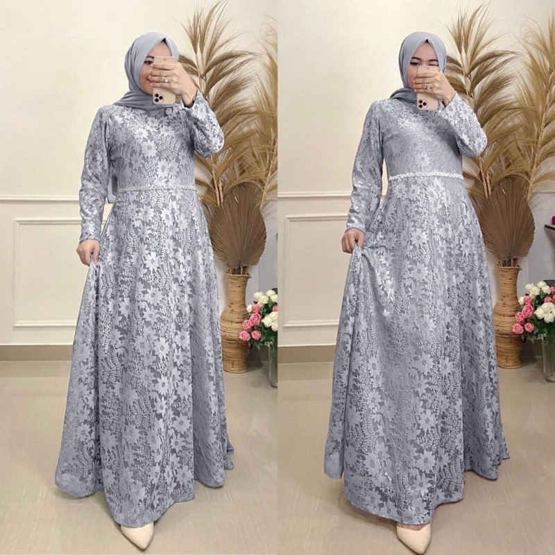 Baju gamis muslim brukat gliter dress muslim wanita kekinian modern pesta kondangan premium