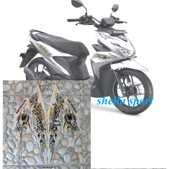 Striping sticker lis body honda beat street led esp fi cbs 2021 2022 silver / Stiker motor beat